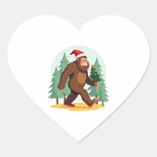 Bigfoot Christmas Tree Santa Hat (1) Heart Sticker