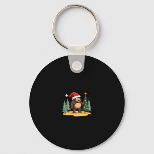 Bigfoot Christmas Tree Santa Hat (1) Keychain