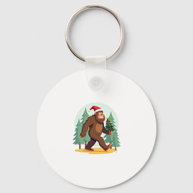 Bigfoot Christmas Tree Santa Hat (1) Keychain (Front)