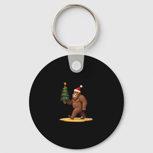 Bigfoot Christmas Tree Santa Hat (1) Keychain (Front)