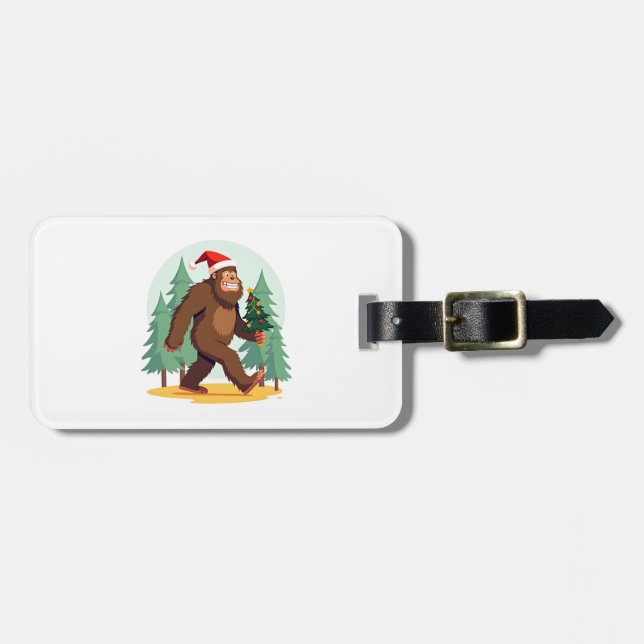 Bigfoot Christmas Tree Santa Hat (1) Luggage Tag (Front Horizontal)