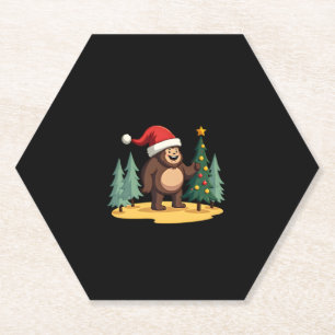 Bigfoot Christmas Tree Santa Hat (1) Paper Coaster