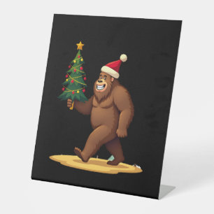 Bigfoot Christmas Tree Santa Hat (1) Pedestal Sign