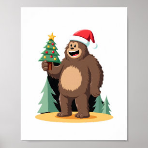 Bigfoot Christmas Tree Santa Hat (1) Poster