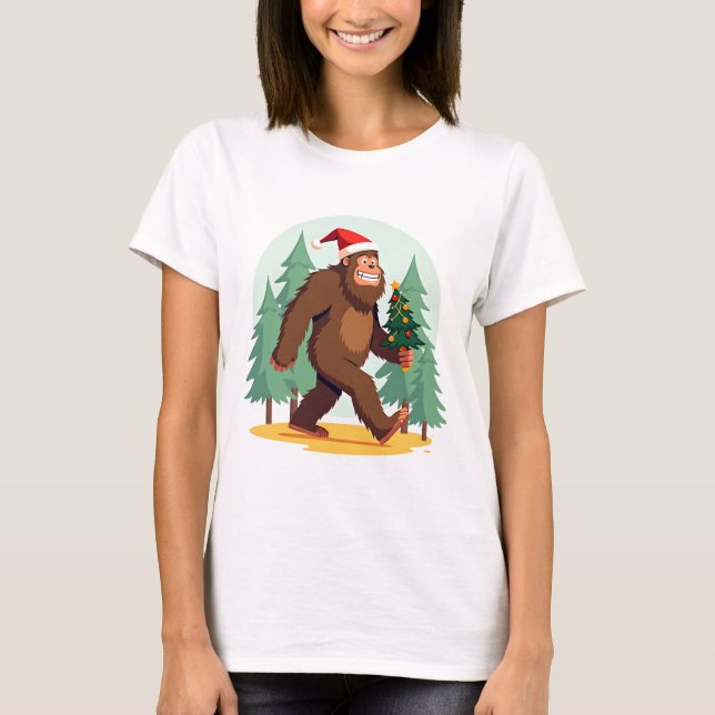 Bigfoot Christmas Tree Santa Hat (1) T-Shirt (Front)