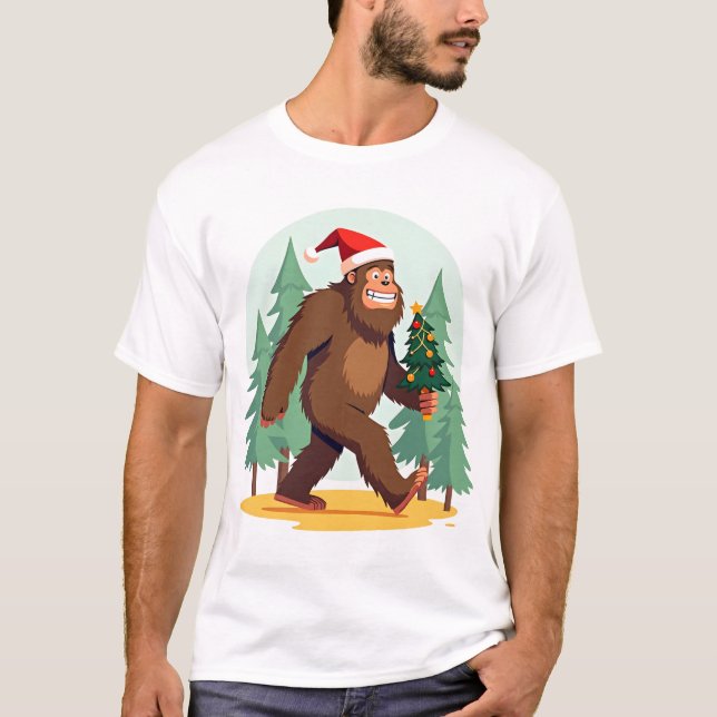 Bigfoot Christmas Tree Santa Hat (1) T-Shirt (Front)