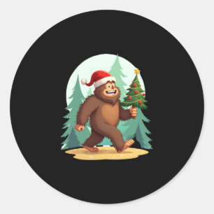Bigfoot Christmas Tree Santa Hat (2) Classic Round Sticker