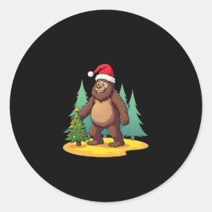 Bigfoot Christmas Tree Santa Hat (2) Classic Round Sticker