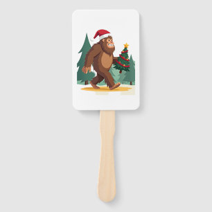 Bigfoot Christmas Tree Santa Hat (2) Hand Fan