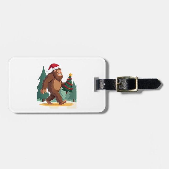 Bigfoot Christmas Tree Santa Hat (2) Luggage Tag (Front Horizontal)