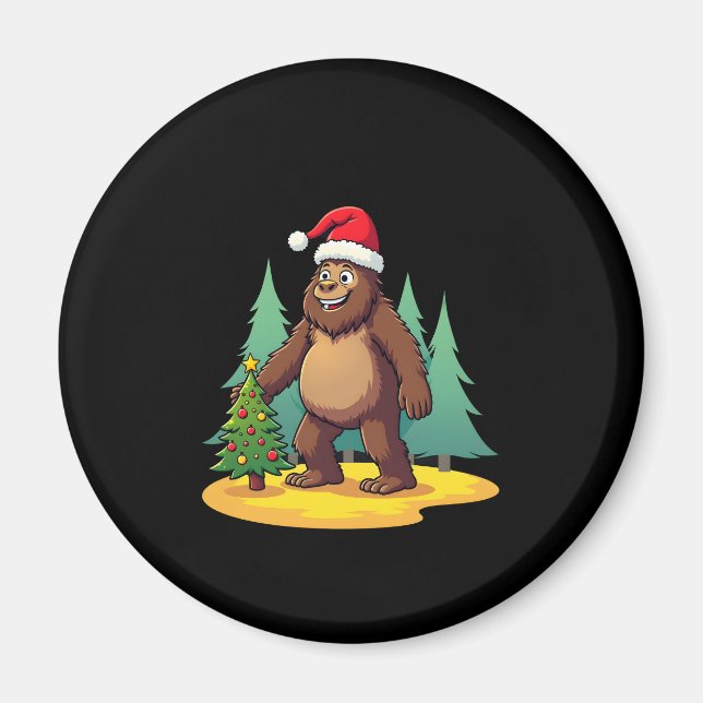Bigfoot Christmas Tree Santa Hat (2) Magnet (Front)