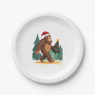 Bigfoot Christmas Tree Santa Hat (2) Paper Plate