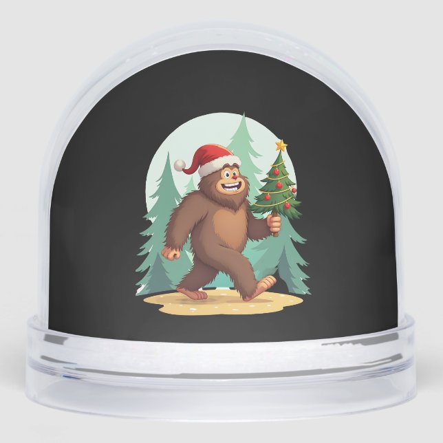 Bigfoot Christmas Tree Santa Hat (2) Snowglobe (Front)