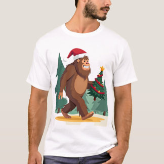 Bigfoot Christmas Tree Santa Hat (2) T-Shirt