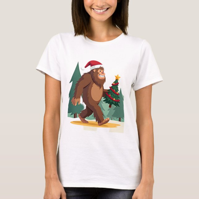 Bigfoot Christmas Tree Santa Hat (2) T-Shirt (Front)