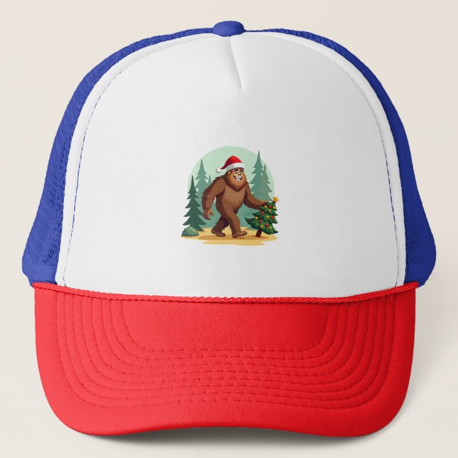 Bigfoot Christmas Tree Santa Hat (3) (Front)
