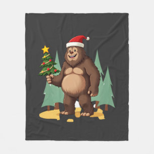 Bigfoot Christmas Tree Santa Hat (3) Fleece Blanket