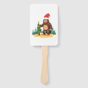 Bigfoot Christmas Tree Santa Hat (3) Hand Fan