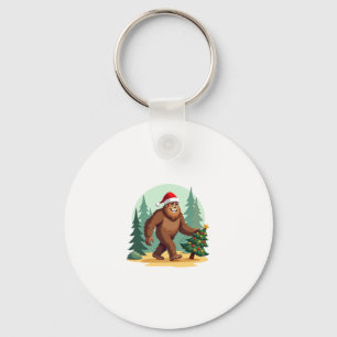 Bigfoot Christmas Tree Santa Hat (3) Keychain