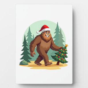 Bigfoot Christmas Tree Santa Hat (3) Plaque