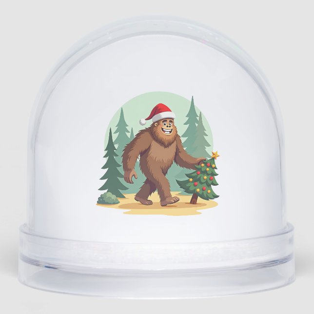 Bigfoot Christmas Tree Santa Hat (3) Snowglobe (Front)