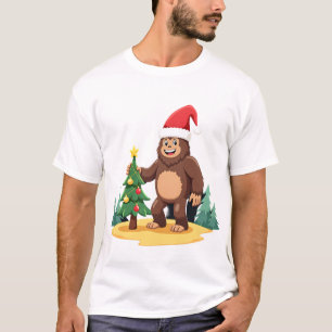 Bigfoot Christmas Tree Santa Hat (3) T-Shirt