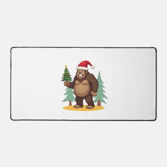 Bigfoot Christmas Tree Santa Hat (4) Desk Mat (Front)
