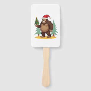 Bigfoot Christmas Tree Santa Hat (4) Hand Fan