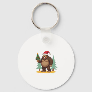 Bigfoot Christmas Tree Santa Hat (4) Keychain