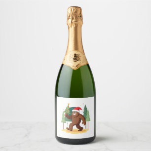 Bigfoot Christmas Tree Santa Hat (4) Sparkling Wine Label