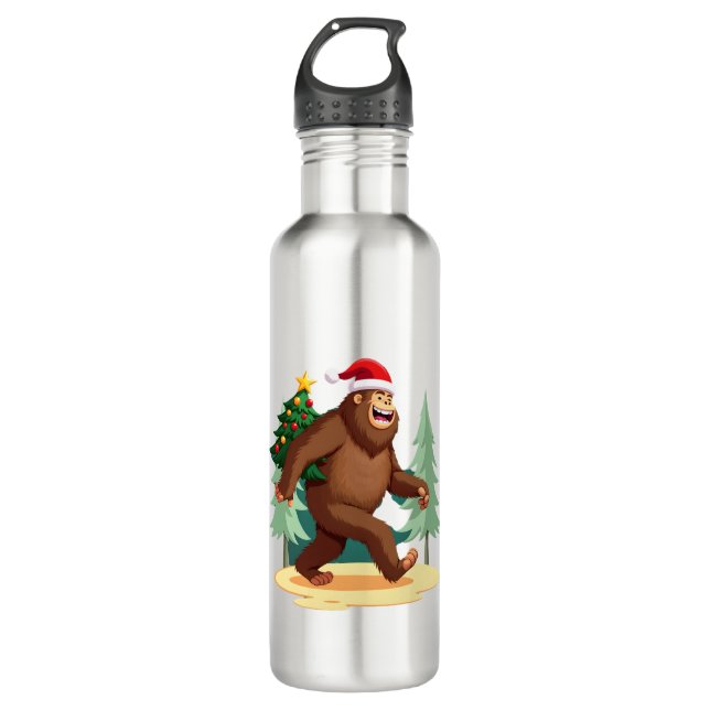 Bigfoot Christmas Tree Santa Hat (5) 710 Ml Water Bottle (Front)