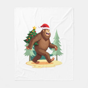 Bigfoot Christmas Tree Santa Hat (5) Fleece Blanket