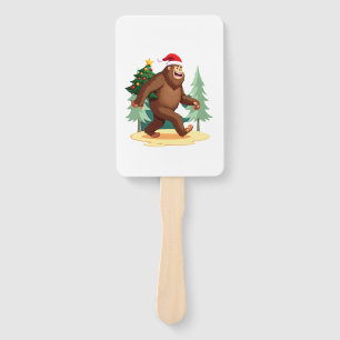Bigfoot Christmas Tree Santa Hat (5) Hand Fan