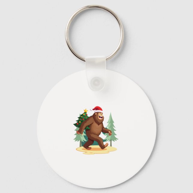 Bigfoot Christmas Tree Santa Hat (5) Keychain (Front)