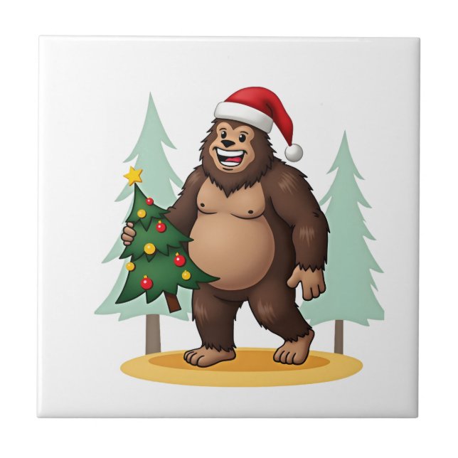 Bigfoot Christmas Tree Santa Hat (5) Tile (Front)