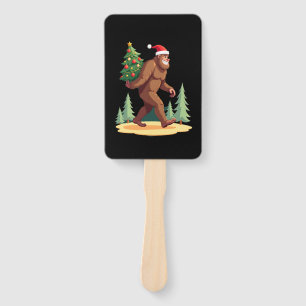 Bigfoot Christmas Tree Santa Hat Hand Fan