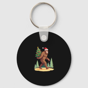 Bigfoot Christmas Tree Santa Hat Keychain