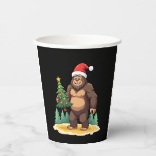 Bigfoot Christmas Tree Santa Hat Paper Cups