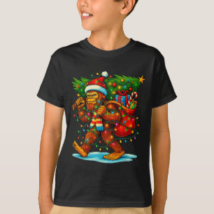 Bigfoot Christmas Tree Xmas Sasquatch Funny Lights T-Shirt