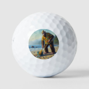 Bigfoot Cleaning Beach Golf Balls