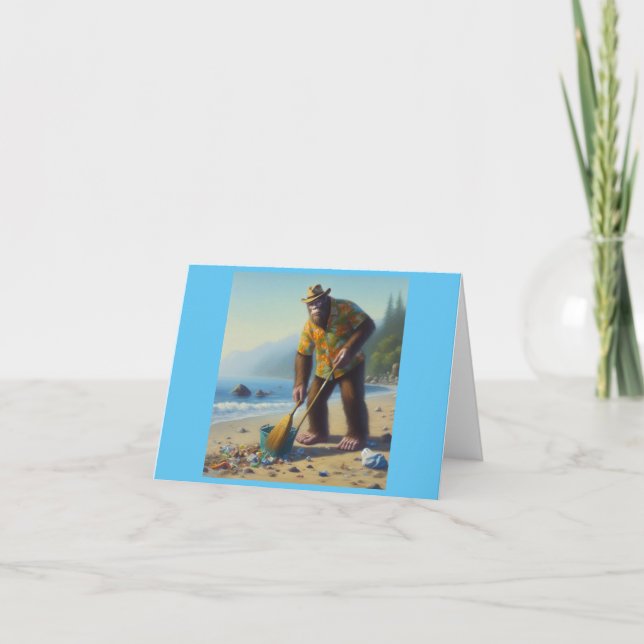 Bigfoot Cleaning the Beach Card (Front)