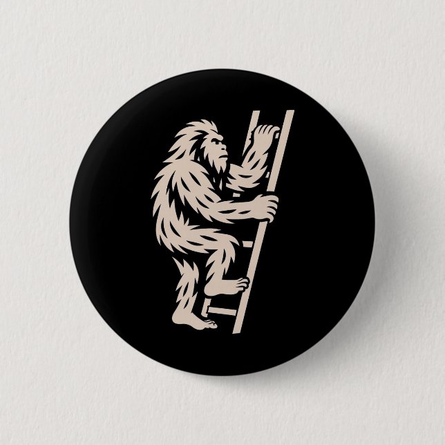 Bigfoot Climbing Ladder Funny Cryptid Sasquatch Lo 2 Inch Round Button (Front)