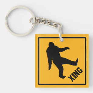 Bigfoot Crossing Traffic Sign Keychain