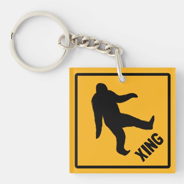 Bigfoot Crossing Traffic Sign Keychain (Front)