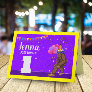 Bigfoot cute kids birthday card personalize age