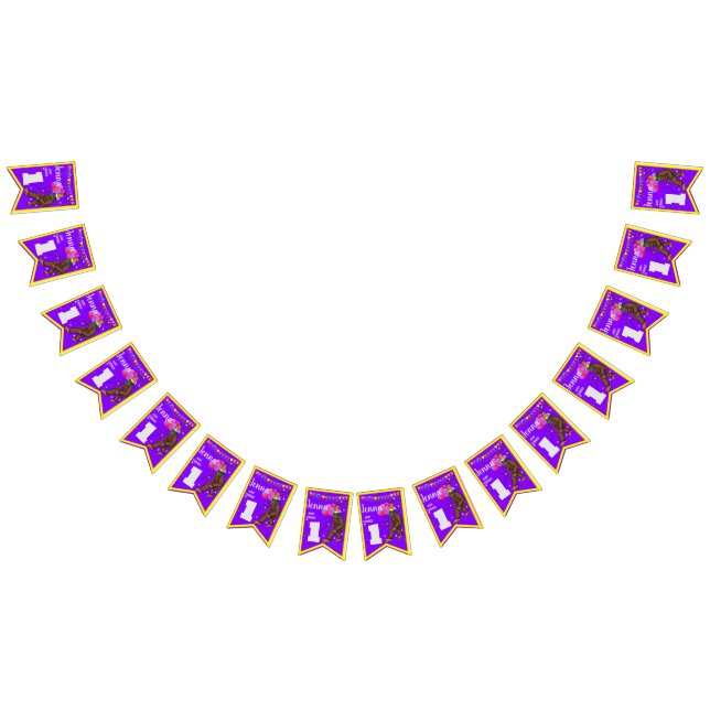 Bigfoot cute kids birthday card personalize age bunting flags (All)