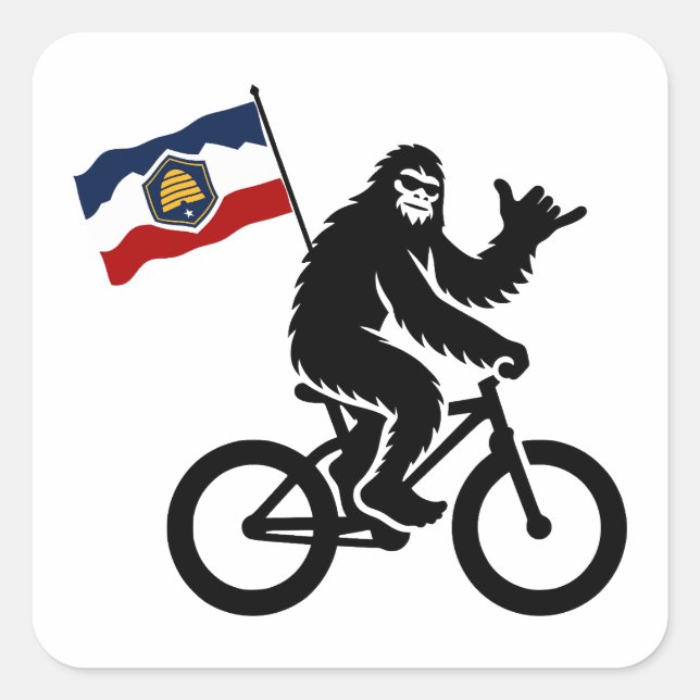 Bigfoot Cycling Utah Flag Square Sticker (Front)