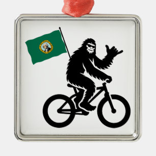 Bigfoot Cycling Washington Flag Metal Ornament