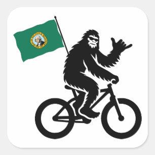 Bigfoot Cycling Washington Flag Square Sticker