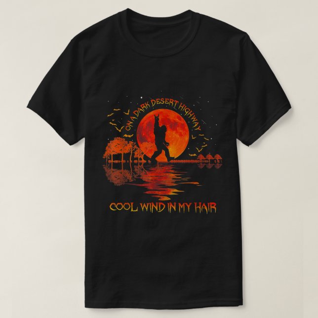 Bigfoot Desert Highway Retro Moon Silhouette Art T-Shirt (Design Front)